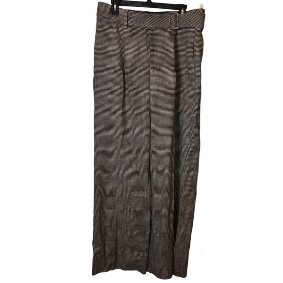 Banana Republic Wool Blend Houndstooth Plaid‎ Trouser Straight Leg Pants Tan 14 - Picture 1 of 7
